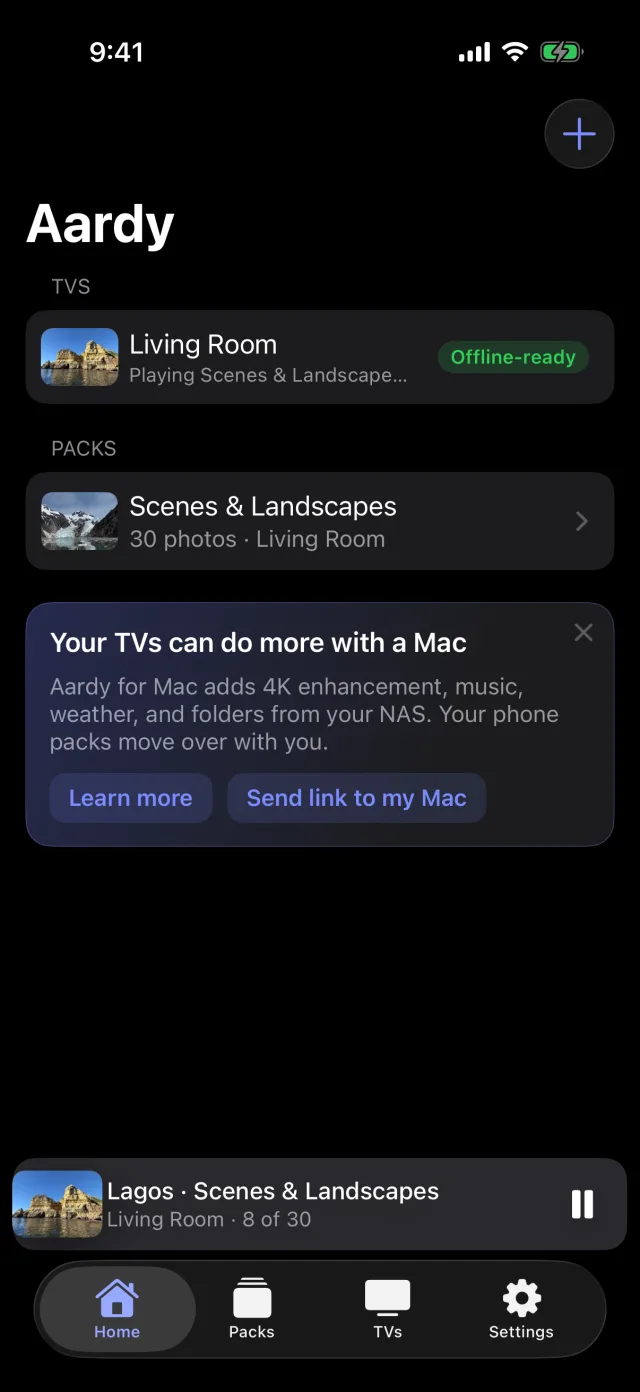 The Aardy home screen on iPhone