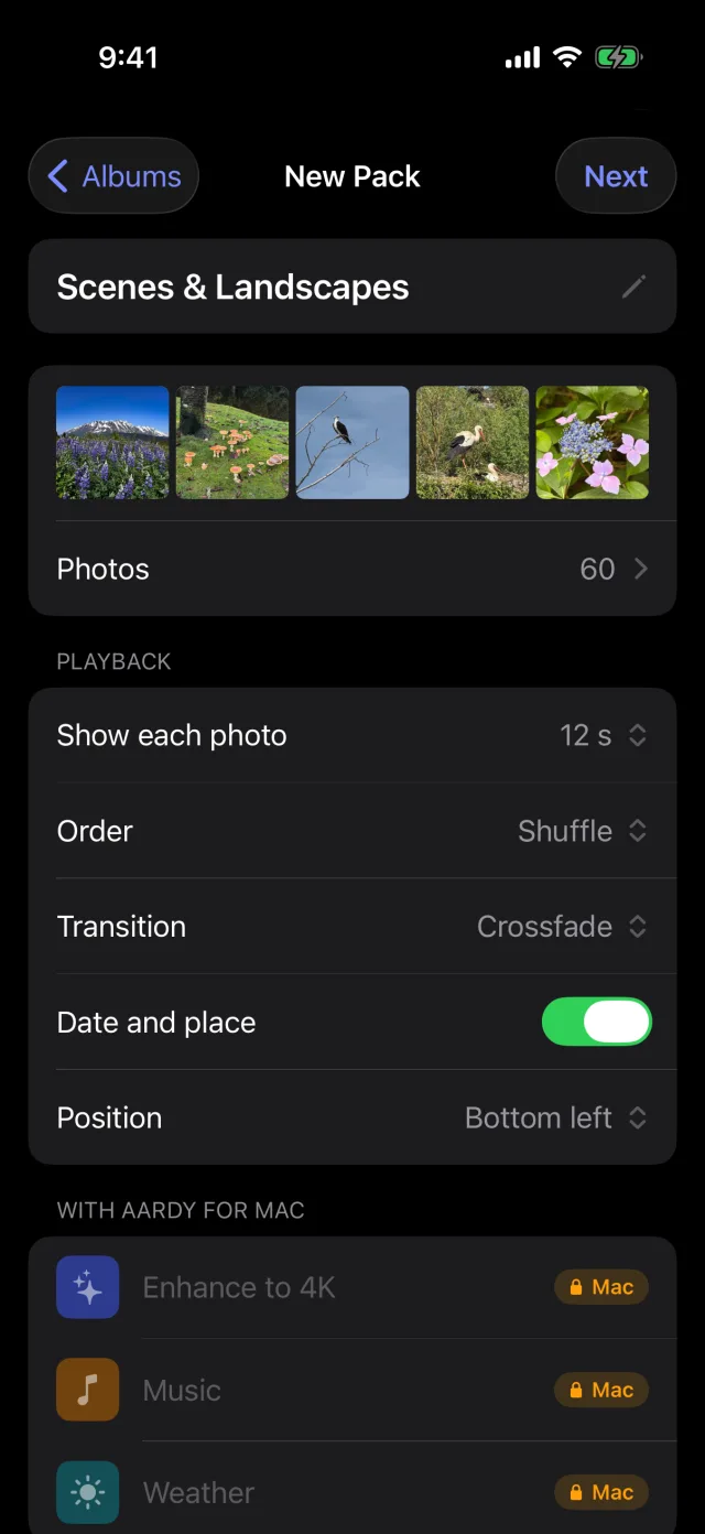 The pack editor, with order, timing and captions
