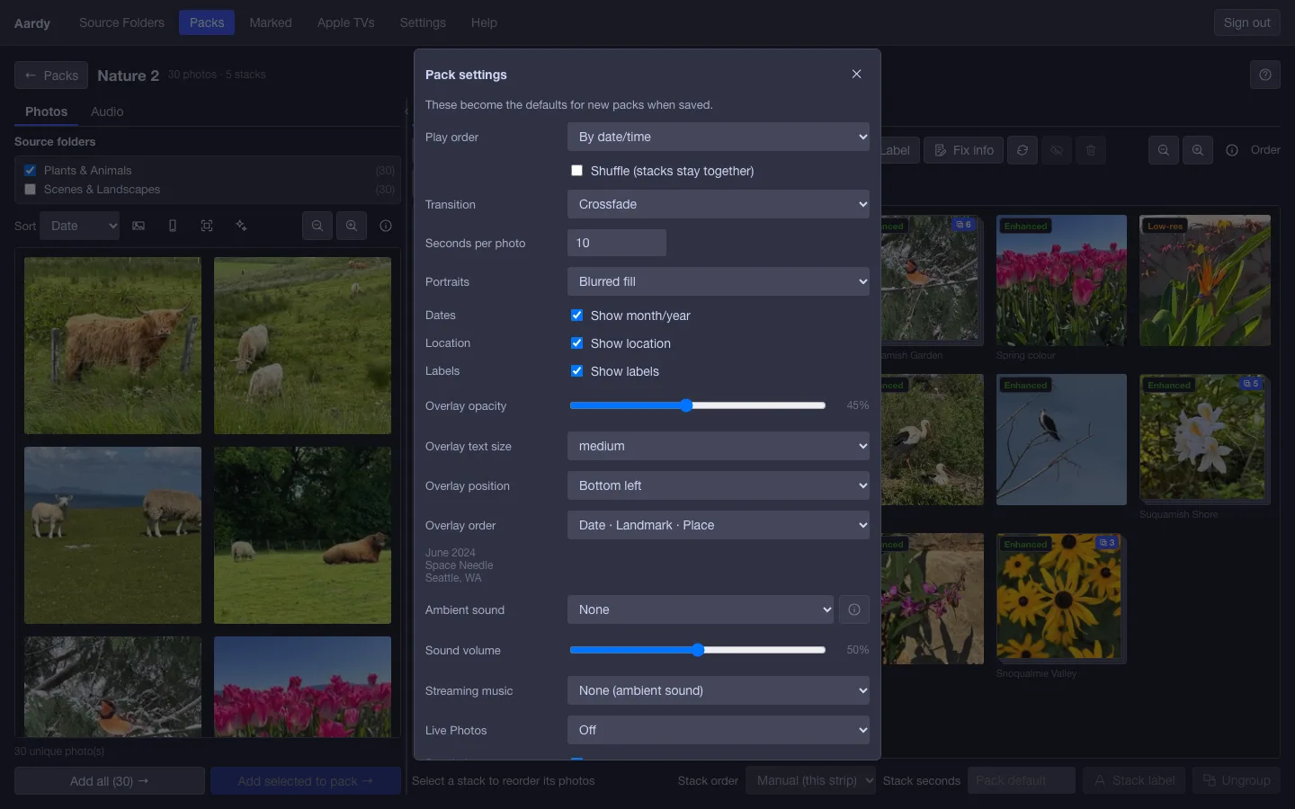 The Settings page