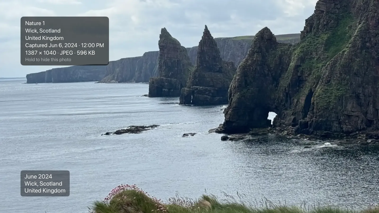 The info panel open over a photo